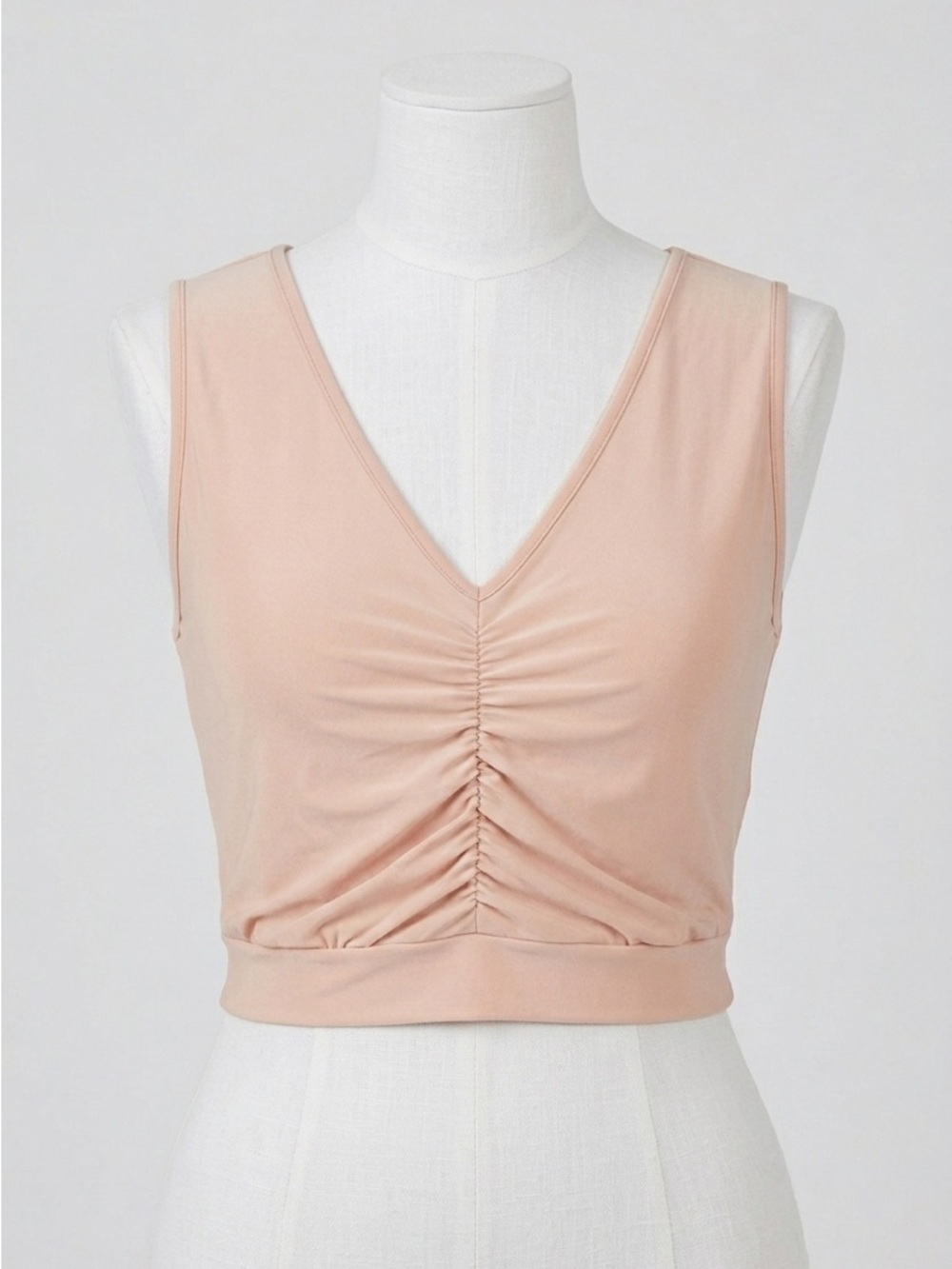 Boohoo Blush Pink Ruched V Neck Sleeveless Y2K Going Out Tank Crop Top Size 12